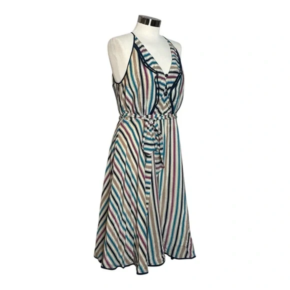 ANTHROPOLOGIE GIRLS FROM SAVOY GULL WING STRIPED SLEEVELESS SILK DRESS - Picture 4 of 15